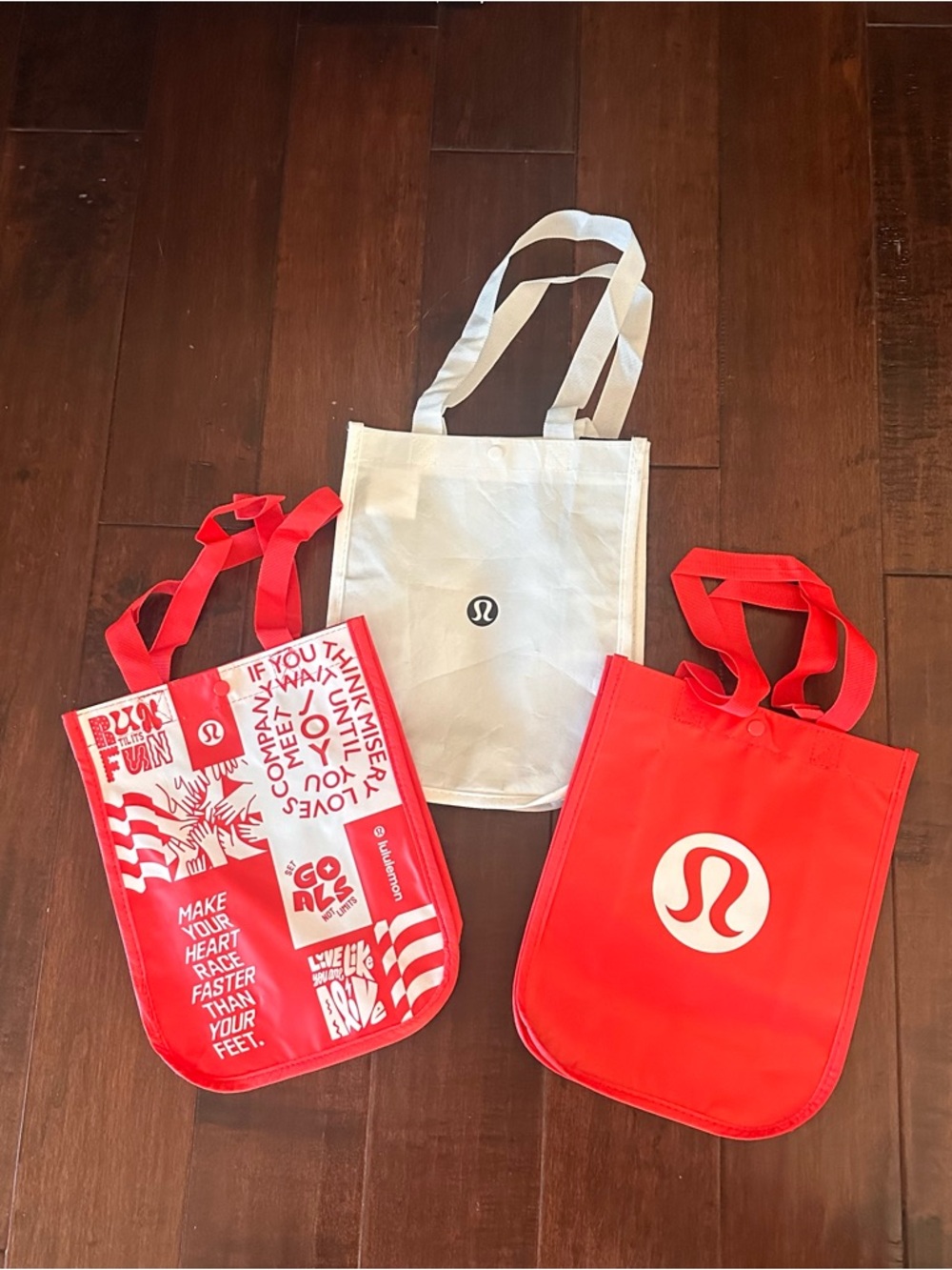 Lululemon Small Reusable Shopping Tote Bags - Red & White Set of 3
